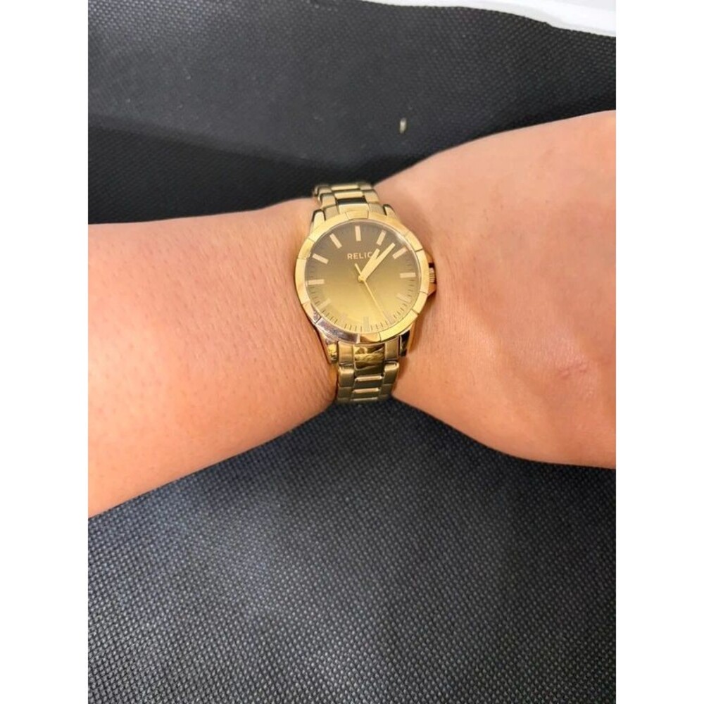 Relic Women’s Gold Tone Quartz Watch Champagne Dial Bracelet Working